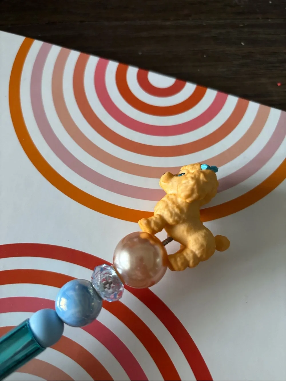 Puppy in my Pocket: Blonde poodle handmade beaded pen